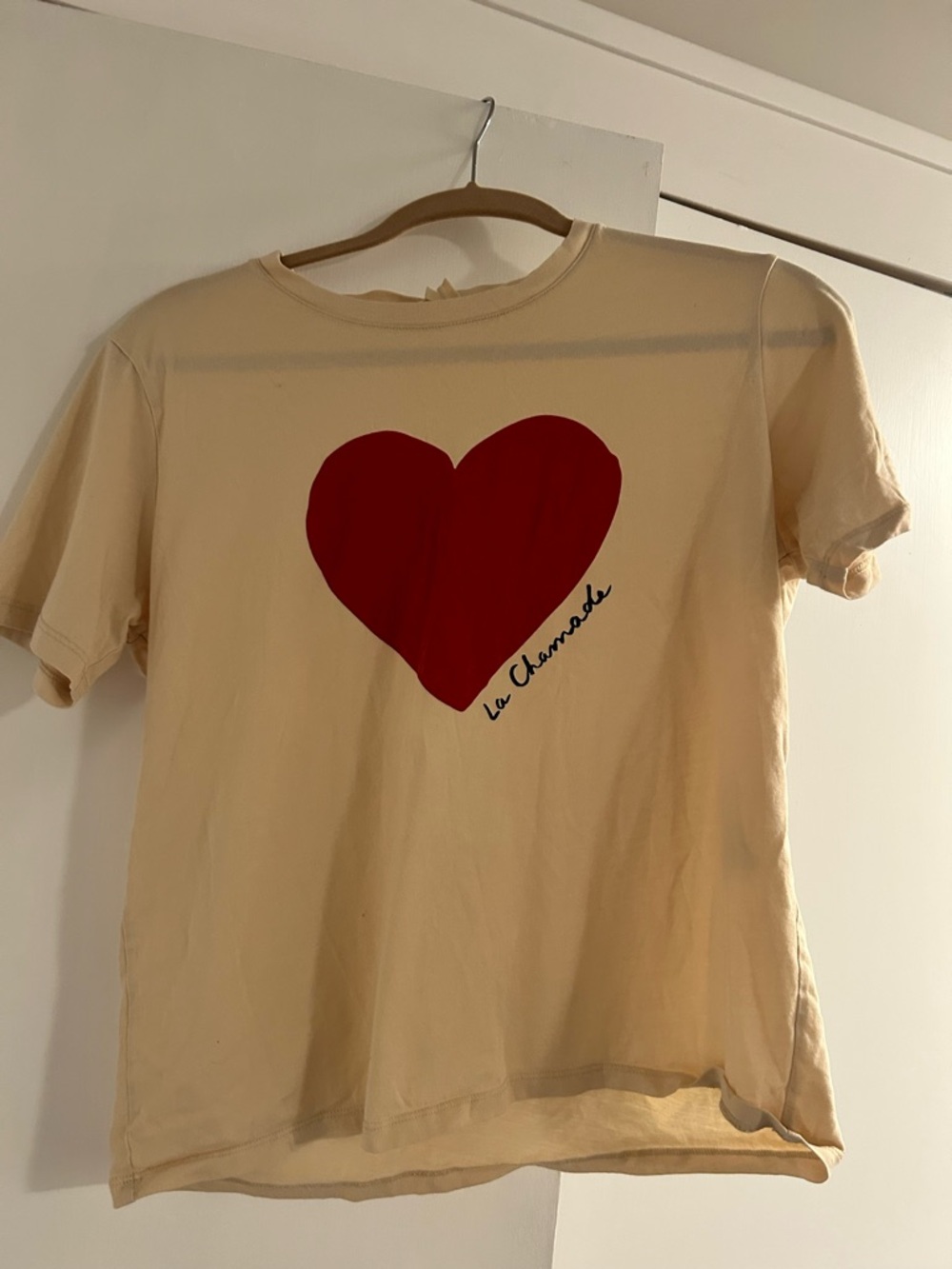 Sezane Cream T-Shirt with Red Heart